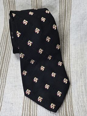 Liebert Vintage Black Silk Tie Checkered Squares Rodney's Houston Formal